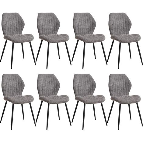 8er Set Esszimmerstühle mit Metallbeinen, gepolstert, grau gestreift (1/5)