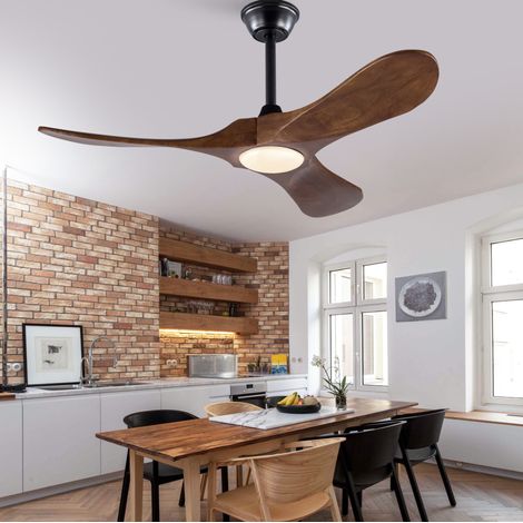 Ventilateur de plafond avec lumière 106 cm en bois noir, 6 vitesses, pour salon FloraGrace (1/5)