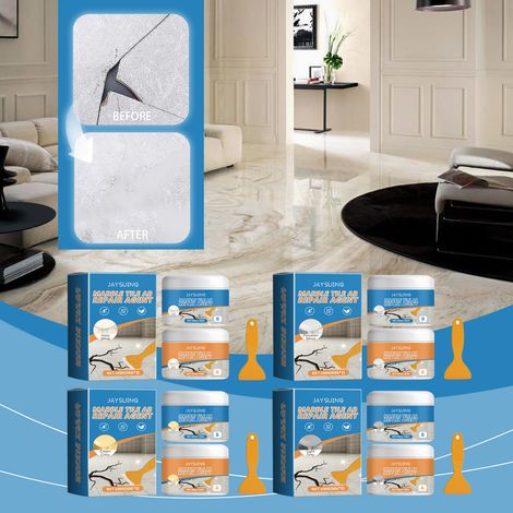 AB-Fugenmörtel für Marmorfliesen, Badewannen-Kratz- und Rissfüller, hochwirksamer, wasserdichter und auslaufsicherer Klebstoff – Elfenbeinweiß, A-Kleber 50 g × 1 + B-Kleber 50 g × 1 + Spachtel × 1 -- (1/5)