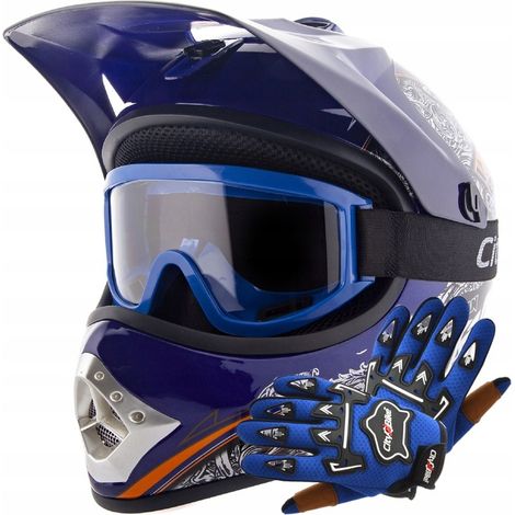 Casco da moto per bambini, occhiali e guanti per cross, BMX, enduro, quad.