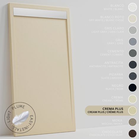 SOULHOME Duschwanne aus leichtem Kunstharz Schiefer-Textur - Farbe Intensivcreme - 100x80- Extraflach 3 cm. Edelstahlgitter (1/5)