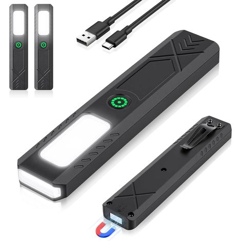 Torcia Magnetica, Faro da Lavoro COB in 2 Pezzi 450 Lumen, Illuminazione a LED Ricaricabile per Manutenzione Auto, Campeggio, Attività all'Aperto e Situazioni di Emergenza, Classe Energetica A (1/5)