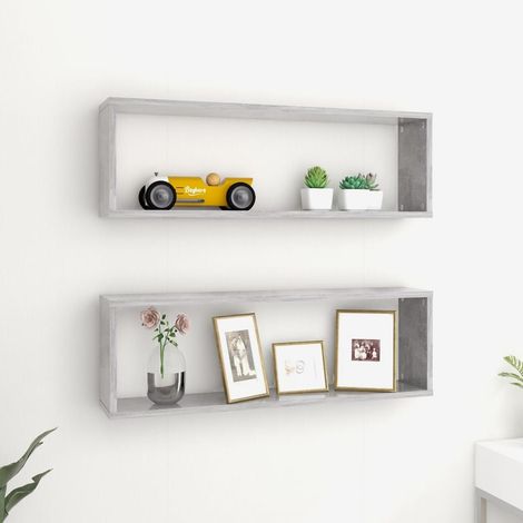 vidaXL Mensole Parete Cubo 2pz Grigio Cemento 80x15x26,5cm Multistrato (1/6)