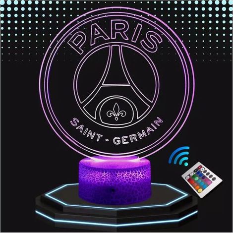 Lampe de Chevet 3D LED - PSG - Veilleuse Tactile - 16 Couleurs - Idée Cadeau Football - Décoration Unique (1/5)