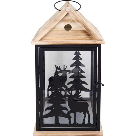 TrendLine Deko Holz Laterne Winter 40 x 21 x 21 cm schwarz