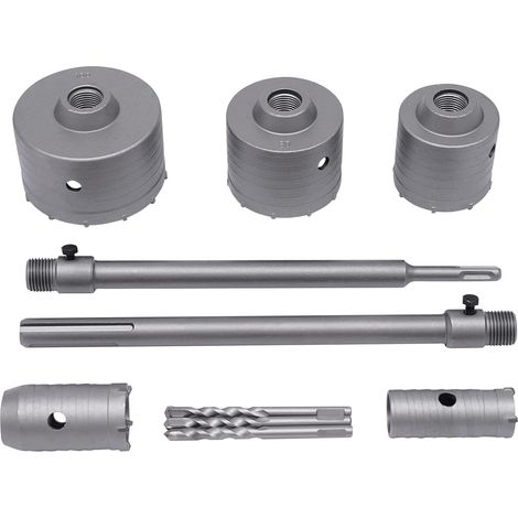 Gojoy – Jeu de scies cloches 30/40/68/80/100mm – Acier au carbone pour béton – Profondeur de coupe 350mm – Adaptateur SDS inclus