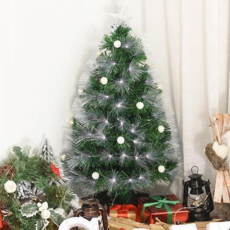 Árbol de Navidad con Fibra Óptica Árbol de Navidad Artificial con 90 Luces LED y 90 Ramas para Interior Ø48x90 cm Verde (1/5)