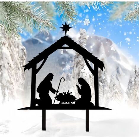 Scène de la Nativité de Jésus en fer forgé – Décoration de jardin résistante aux intempéries – Silhouette artistique pour Noël (1/5)