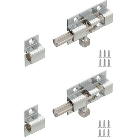Verrou à broche pour meuble en laiton chromé avec pêne rond coulissant et contre pièce à visser Levier Loquet Cadenas Fermeture Porte Rénovation Targette Sécurité, 40 x 25mm (1/3)