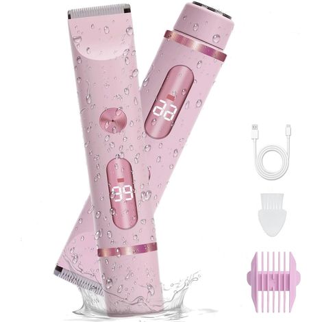 2 in 1 Epilateur Electrique Femme, Tondeuse Femme Intime, IPX7 Étanche Ecran LED Rasoir Femme, Utilisation Humide et Sèche pour le Visage, les Aisselles, les Jambes (Rose) (1/5)