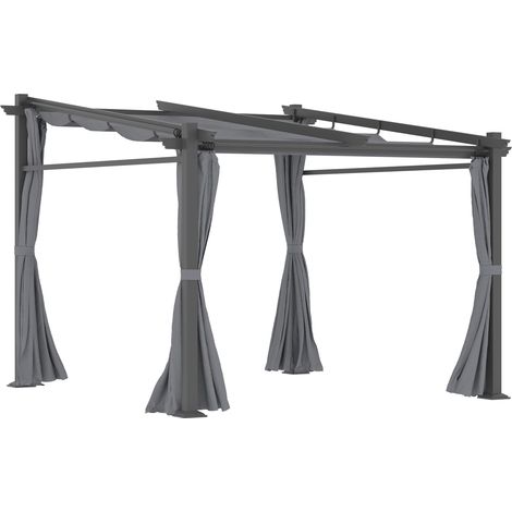 Pergola 2,97X2,95M Wasserabweisender Pavillon Mit Sonnendach & Seitenteilen, Polyester, Dunkelgrau