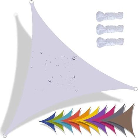 Dreieckiges Sonnensegel, wasserdichtes Schattierungstuch, 95% UV-Schutz für Terrasse, Garten, Balkon, Außenbereich (3x3x3m, Weiß) (1/5)