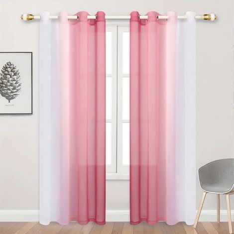 Rideaux en voile transparent à motif dégradé rose et blanc, avec œillets, élégants pour chambre à coucher et salon, 132 x 213 cm, 2 panneaux.