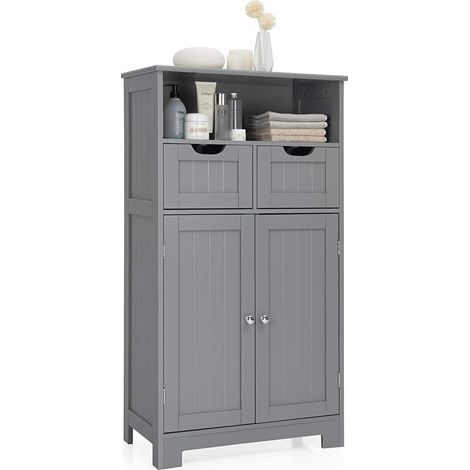 Armadietto Terra da Bagno Mobile Autoportante, Mobiletto Ufficcio Multiuso, con Cassetti e Ripiani, Ampio Spazio, Legno (Grigio) (1/5)