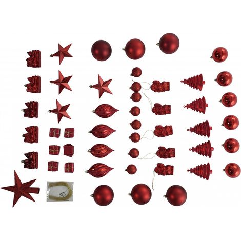 Dmora Box 50 Stück mehrformige Weihnachtsdekorationen, Ornamente und Spitze, Set Sortiment Weihnachtskugeln, Box Set Weihnachtsbaum, 4 bis 10 cm, Farbe ro (1/3)