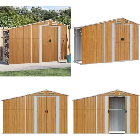 Gerätehaus Braun 277x93x179 cm Verzinkter Stahl - Gartenhaus - Gerätehaus - Holzhäuser - Outdooraufbewahrung - Werkzeuglager - Home & Living