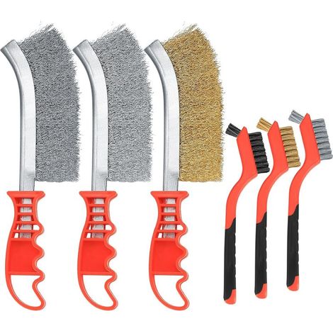 Lot de 6 Brosses Métalliques en Acier Inoxydable, Laiton, Carbone, Nylon, Brosses à Récurer pour Nettoyage de Soudure Slag Décapage Rouille Contre Poussière, 3 Grandes + 3 Petites (1/5)