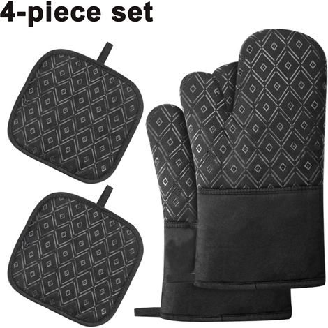 Gants de cuisine/maniques, lot de 4, maniques résistantes à la chaleur jusqu'à 300 °C, maniques de cuisine avec revêtement antidérapant en silicone, adaptées à la cuisson, à la pâtisserie et aux grill
