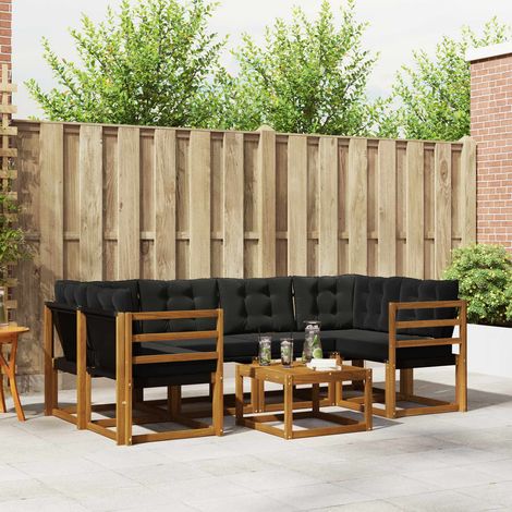 vidaXL Outdoor-Sofagarnitur mit Kissen 7 pcs Natürlich und Schwarz (1/5)
