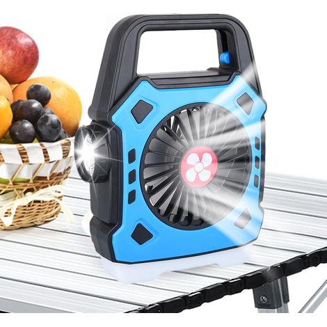Ventilateur De Camping Avec Lumière - Équipement Transportable Ventilateur Et Lampe De Camping Pour Van, Camping-car, RV, Voiture, Voyage En Plein Air, Pêche, Plage, Maison, Camion (1/5)
