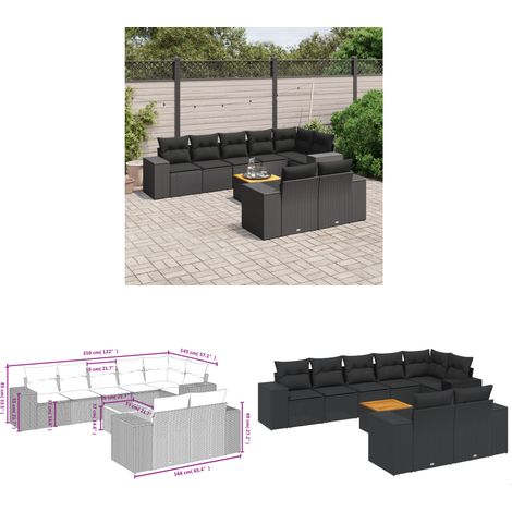 9-tlg. Garten-Sofagarnitur mit Kissen Schwarz Poly Rattan - Gartenmöbel - Esstischgarnituren - Outdoor Möbel - Lounge Set - Rattan Gartenmöbel - Home & Living