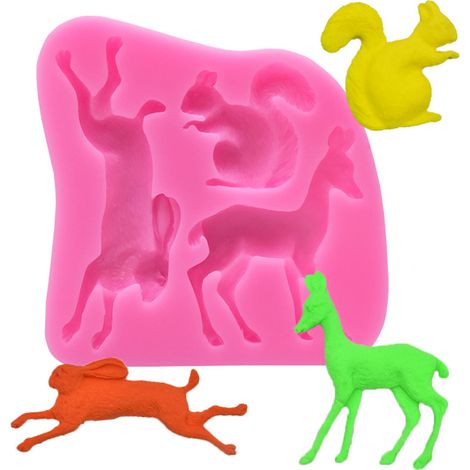 Moule À Pâtisserie En Silicone - Forme Animal Cerf Lièvre Écureuil - Pour Glacage Et Décor Sucré - 1 Pièce (1/5)