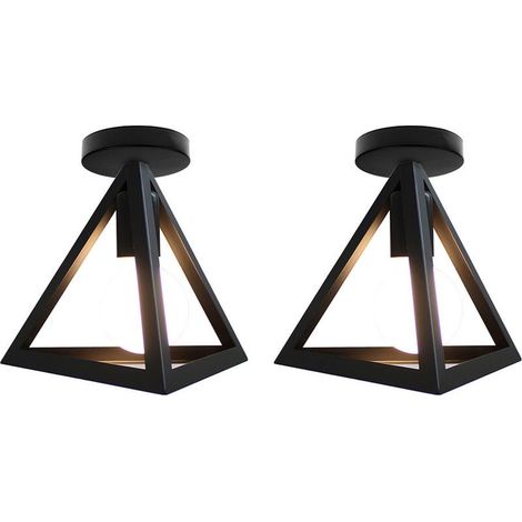 2 x Lampe de Plafond Vintage Industrielle E27 Plafonnier Lustre Luminaire Couloir Escalier Entrée Noir (1/5)
