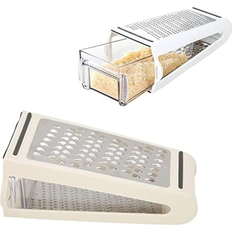 Râpe à fromage manuelle double face 22 x 13,5 x 8,5 cm avec récipient intégré, idéale pour le fromage et les légumes, design compact et facile à nettoyer. (1/5)
