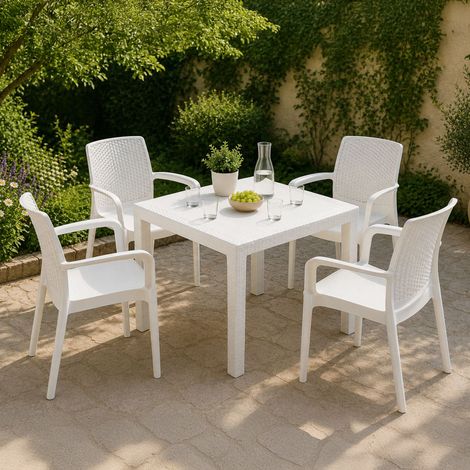 Gartenset Mataga: Outdoor-Wohnzimmer, 4 Plätze, Tisch Made in Italy, Wasserdicht, Weiß (1/3)