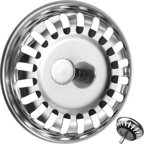 2 filtres/bouchons d'évier inox Ø79 mm avec joint caoutchouc – pack de 2 (1/4)