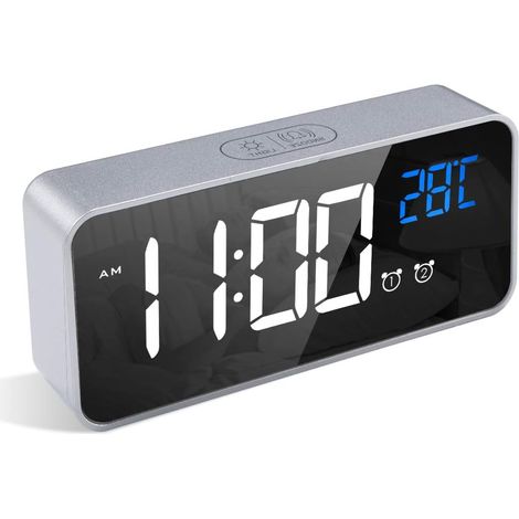 1 Réveil numérique, Double alarme, Écran LED miroir 5,6 pouces, Luminosité réglable, Fonction Snooze, Chambre Salon (1/5)