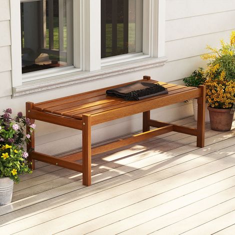 Banc de jardin en bois massif 112 cm avec finition à l'huile de teck et assise à lattes pour terrasse, jardin et entrée (1/5)