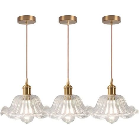 3x Luste Moderneen Verre,Lampe Plafonnier Vintage Abat-jour en Verre Design Fleurs Transparente Lampe de Plafond (1/5)
