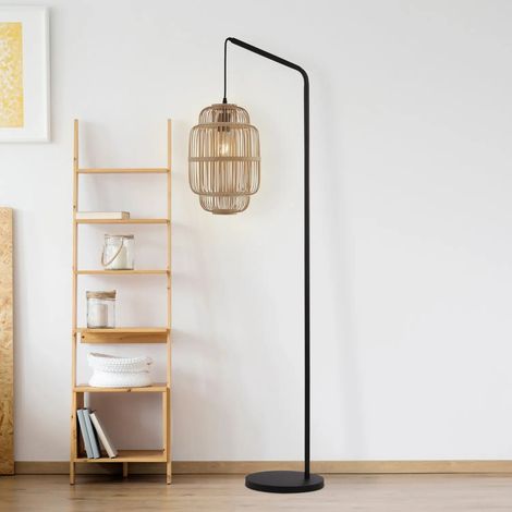 [GEBRAUCHT] B-Ware Stehleuchte Standleuchte Searchlight Java Bambus Schwarz Holz Stahl Schalter389 (1/2)