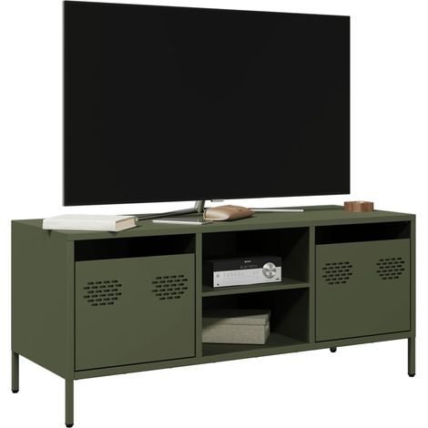 Meuble TV vert olive 101,5x39x43,5 cm acier laminé à froid vidaXL (1/5)