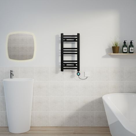 Thermostatic Towel Rail Straight Timer Black 600x300mm