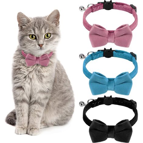 Anti-Choke Cat Collar Adjustable Kitten Collar Cat Collar with Bell and Bow Tie for Kitten Cats Puppy 3 Colors (1/5)
