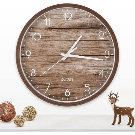 Horloge Murale Vintage Couleur Bois, Horloge à quartz silencieuse à piles avec Joli design, Pour Decoration Murale Salon Maison Cuisine Chambre Bureau école (1/5)