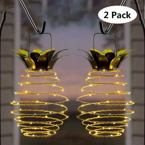 Solar-powered pineapple-shaped wrought iron lanterns, LED copper wire light strings, outdoor decorations (1/5)