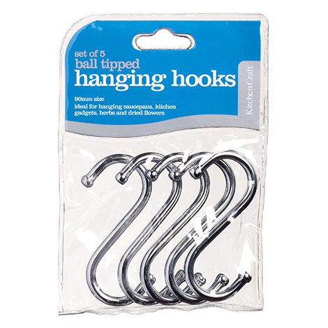 KitchenCraft Pack of Five 8cm Chrome Plated 'S' Hooks