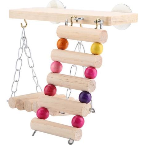 Jouet pour perroquet - Durable - Bois et Métal - Non toxique - Intérieur - Beige/Kaki (1/4)