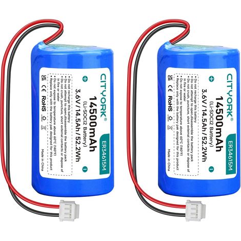 Lot de 2 Batteries de Rechange ER34615M 3,6 V au Lithium Li-SOCI2 compatibles avec WT4911 WT4911B WT8911 Siren d'extérieur sans Fil WT4911BATT (Non Rechargeables (1/5)