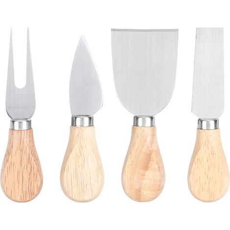 Lot de 4 couteaux à fromage en acier inoxydable avec manche en bois, ensemble de coupe-fromage, ustensiles de cuisine