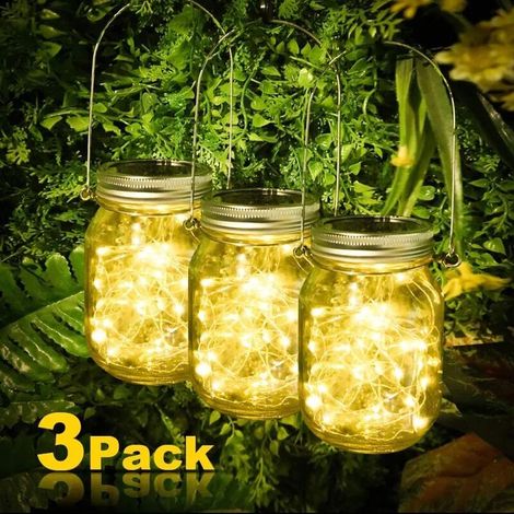Lot de 3 lampes solaires pour jardin, bouteilles en verre solaires LED, guirlande lumineuse en verre, extérieur, fête, murales, verre solaire-AquaForge