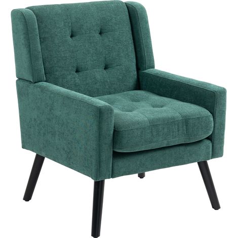 Chaise rembourrée avec capitonnage à boutons en daim – fauteuil Mid-Century Modern avec coussin en mousse haute densité et pieds en bois massif pour petits espaces: salon, chambre, bureau
