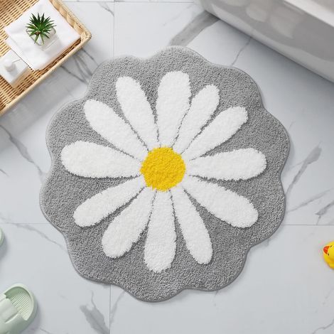 Joli tapis de bain à fleurs roses, antidérapant et doux, lavable en machine, pour chambre à coucher,toilettes, 60 x 60 cm (gris) (1/5)