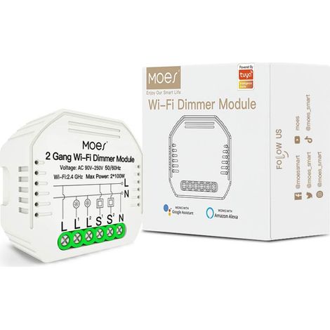 MOES WiFi Interruttore Luce con Dimmer Wireless Intelligente Modulo Alexa, Controllo Remoto e Relè per 2 Gruppi e Interruttori 1/2 Via, Compatibile con l'App Smart Life Tuya, Alexa Google Home (1/5)
