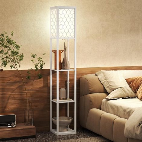 Optimisez l'Espace avec ce Lampadaire Étagère 3 Niveaux 26x26x160 cm Culot E27 Abat-Jour Tissu pour Salon et Chambre (1/5)