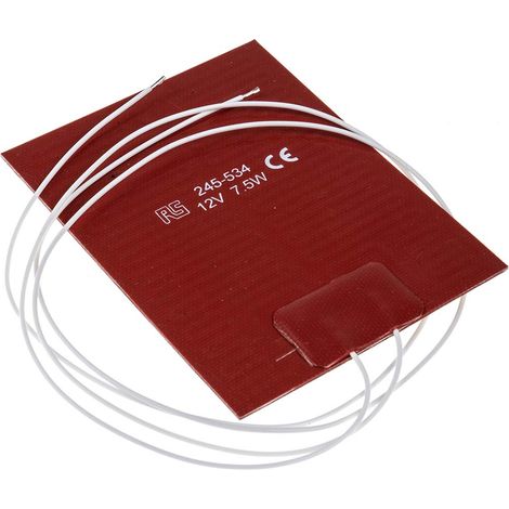 Tapis chauffant en silicone Rectangle RS PRO, 12 V c.c., 7.5 W, 75 x 100mm ( Prix pour 1 )