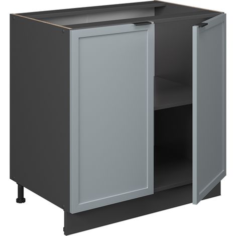 Spülenunterschrank Fame-Line, Hellblau-grau, 80 cm mit Regal, AP Eiche, Vicco